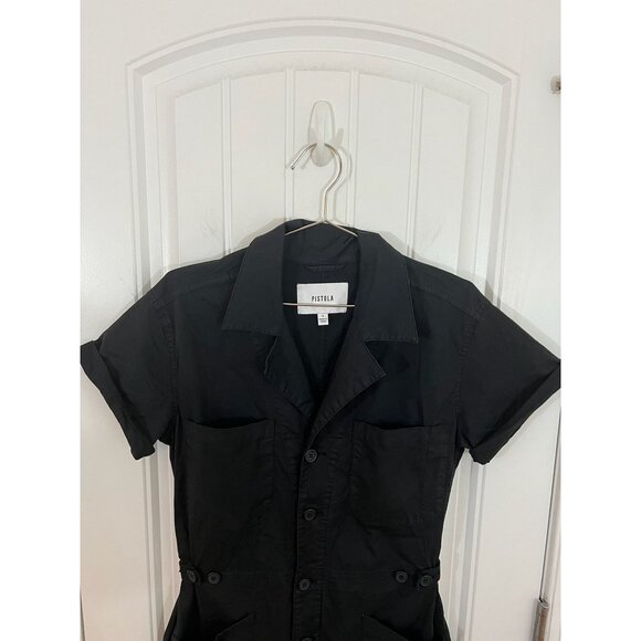 Revolve Pistola Women's Black Parker Romper Short-Sleeve Button-Up Size S - Picture 2 of 4